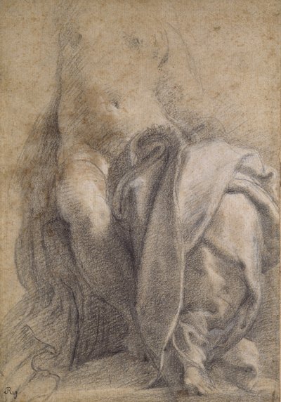 Recto: Femme semi-nue assise portant des draperies (craies noire et blanche sur papier) - Parmigianino